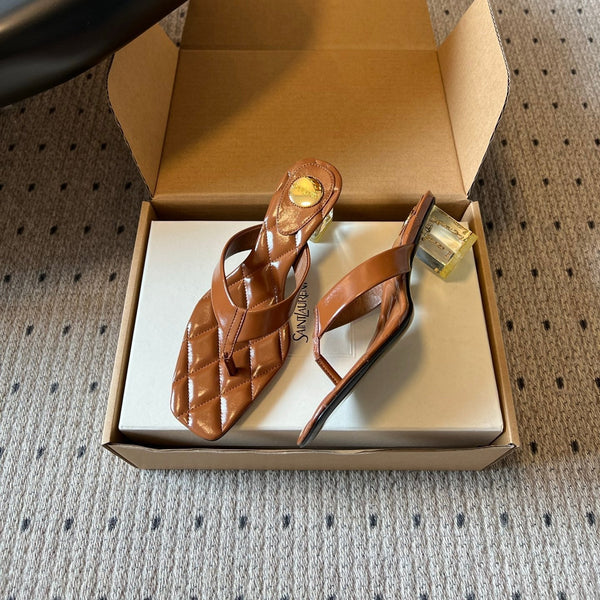 YSL Sip Sandal 4.5cm Camel Smooth Leather 932320
