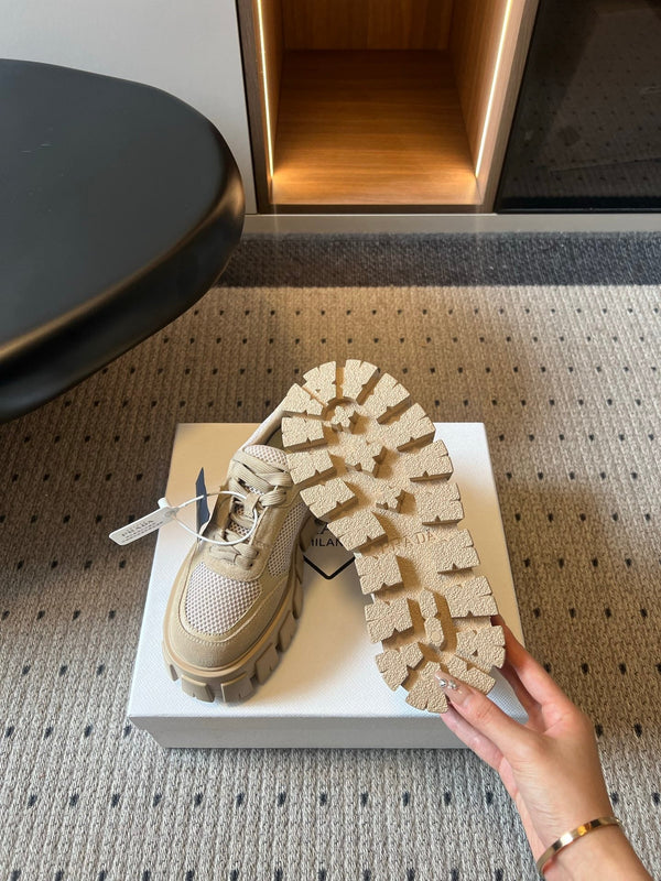 Prad 26s Monolith Sneakers Khaki Suede Mesh Fabric 971699