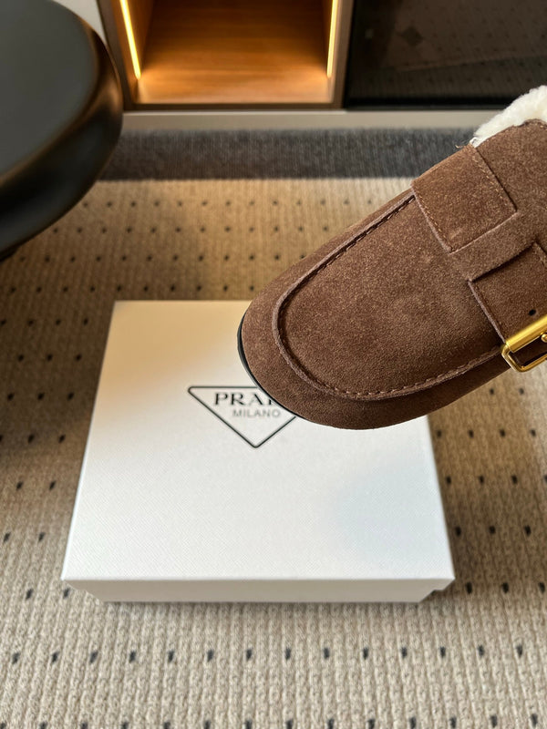 Prad 26s Clogs Coffee Suede Shearling 971696