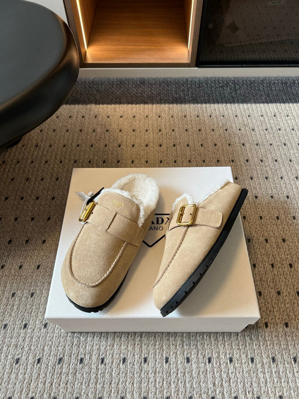Prada 26s Clogs Desert Suede Shearling 971698