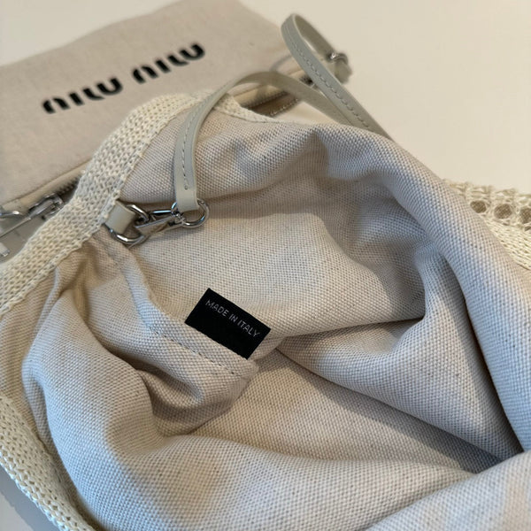 Miu Miu Shoulder Bag 34cm White Raffia Canvas