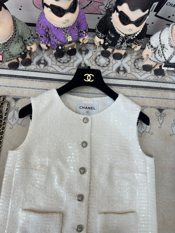 CC Vest Coat White Cotton Polyamide 232717