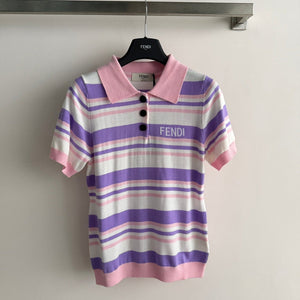 Fendi 26s Striped Polo Shirt Pink Purple Knit 363765