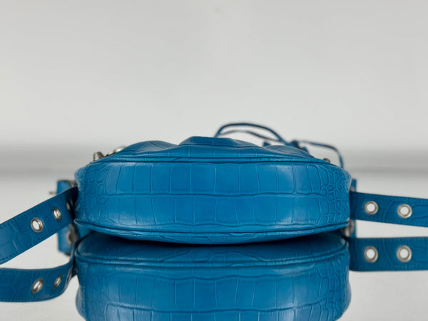 LE CAGOLE SMALL SHOULDER BAG 26 WITH RHINESTONES IN DODPER BLUE CROCODILE EMBOSSED CALFSKIN
