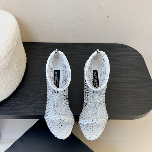 DC Pumps White Rhinestone Mesh & Sheepskin 297012