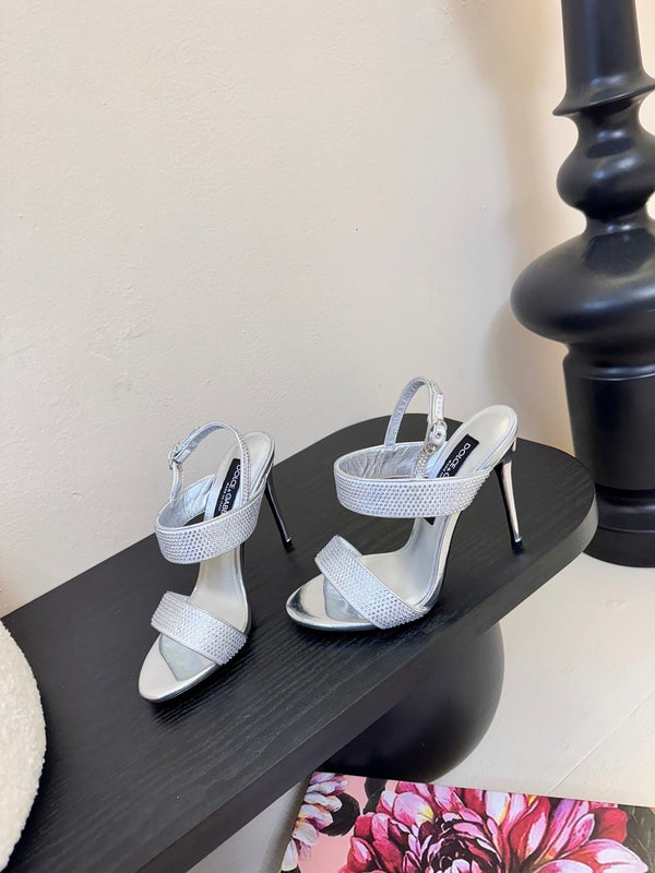 DC Satin Sandals Sliver Sheepskin & Fusible Rhinestones 313666