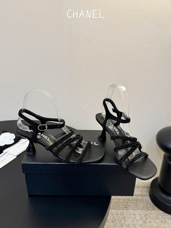 CC 26s Strappy Sandals 6cm Black Sheepskin 736749