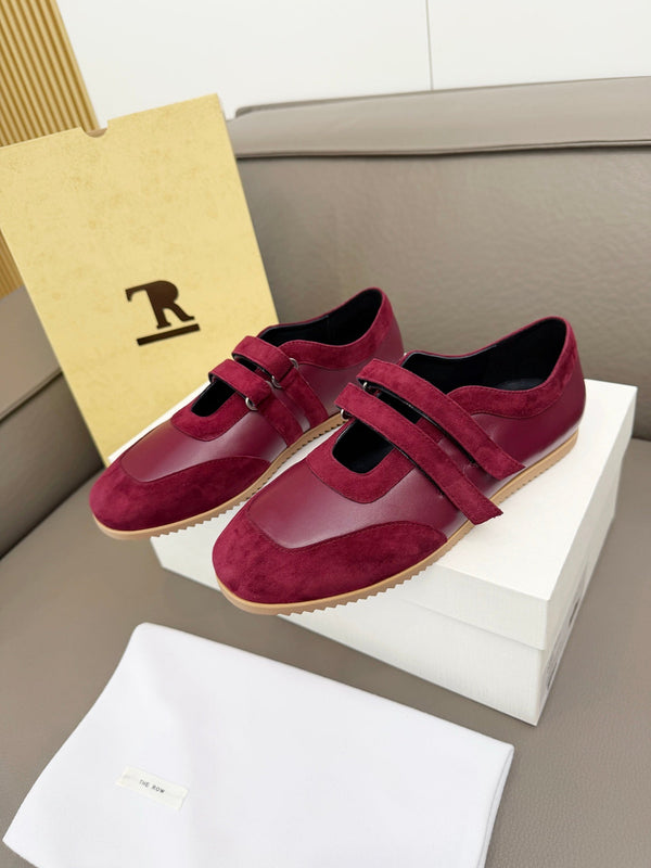 The Row Adjustable Strap Sneakers Burgundy Suede 832656