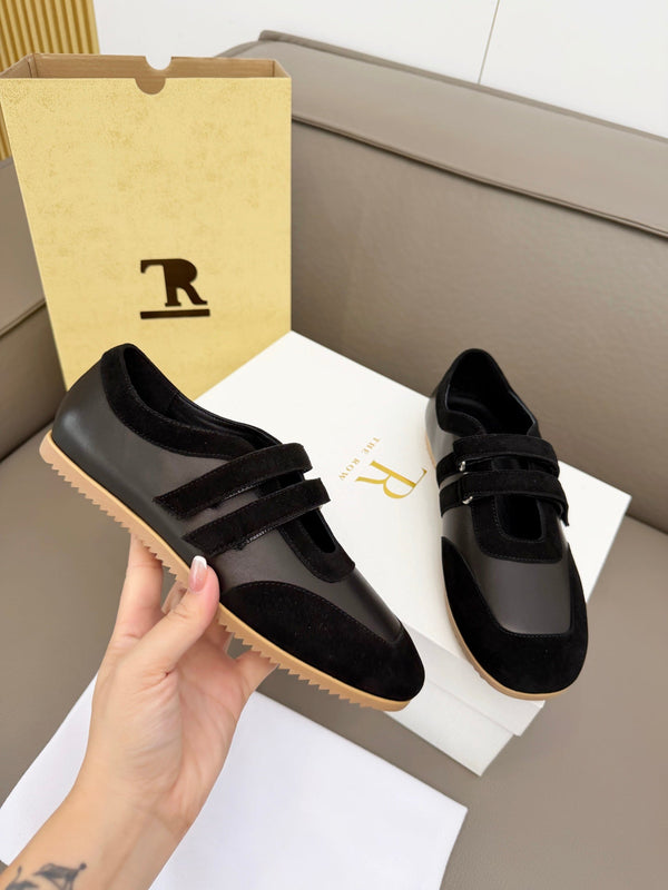 The Row Adjustable Strap Sneakers Black Suede 832655