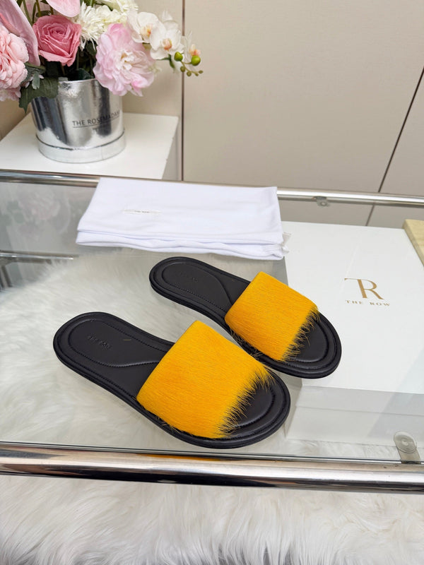 The Row Malick Fur Slide Yellow 707548