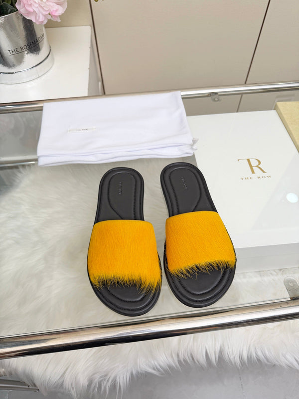 The Row Malick Fur Slide Yellow 707548