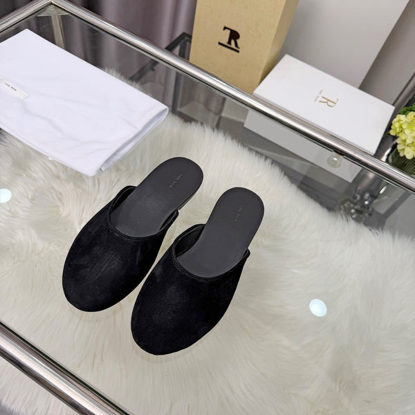 The Row Sleeper Two Slippers Black Suede 707572