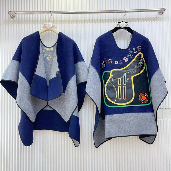 PONCHO 130 CM IN COLORFUL CASHMERE WITH HAND-ROLLED EDGES 371988