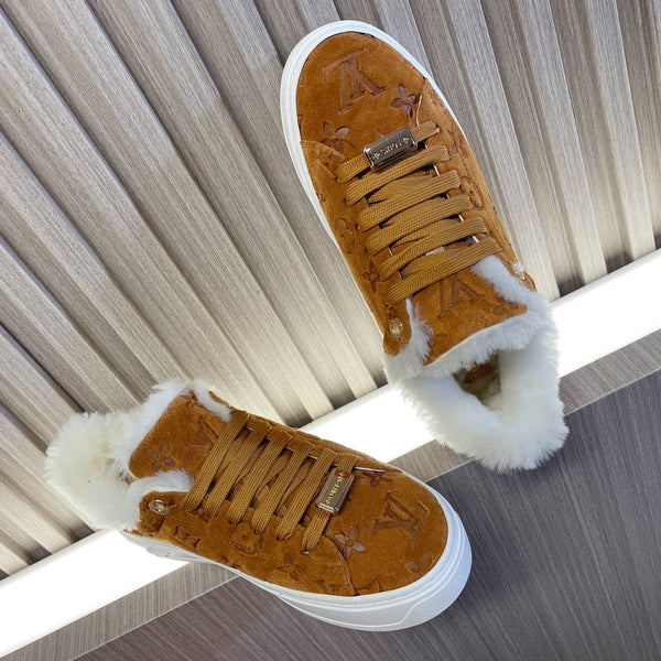 LV Time Out Sneaker 40mm Brown Yellow Monogram Suede