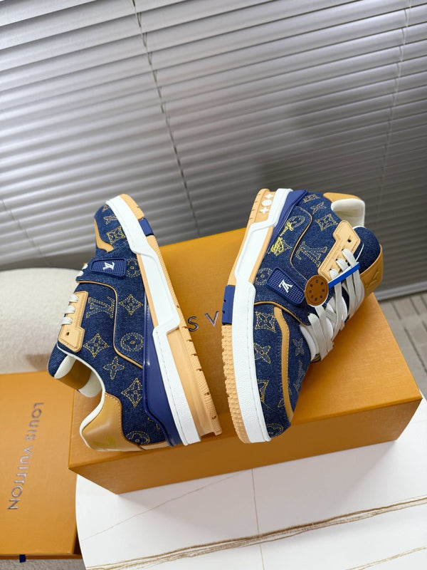 LV 1AJ360 Trainer Blue Monogram-embroidered Denim Cafskin 511760