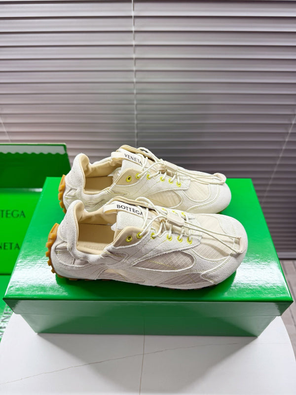 BV Orbit Flash Sneaker Off White Suede & Nylon Lace-Up 609404