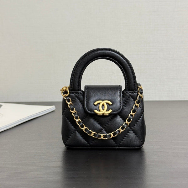CC Mini Kelly Bag Charm Black Lambskin