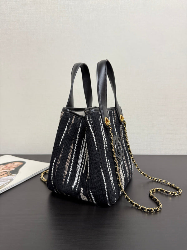 Chanel 2026 Mini Tote Bag 21cm Black Canvas Leather