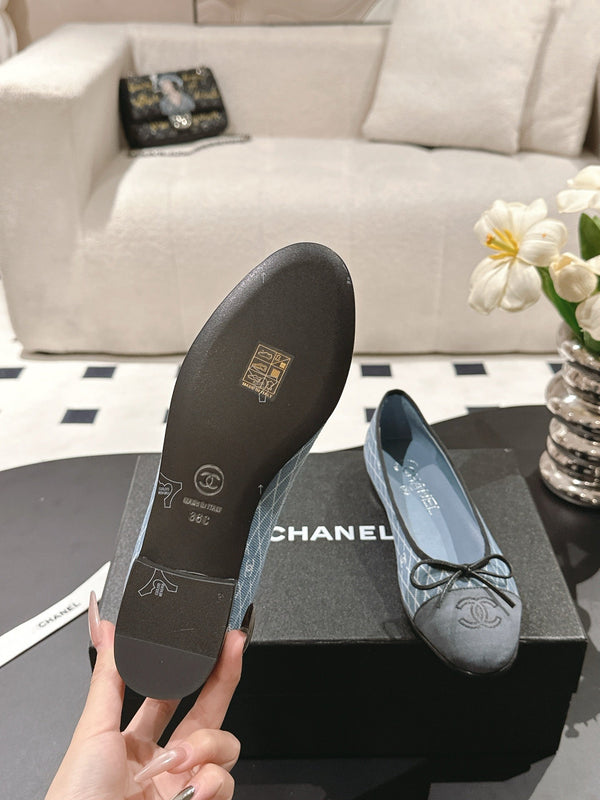 cc 25c ballet flat cross line pattern blue denim 237479