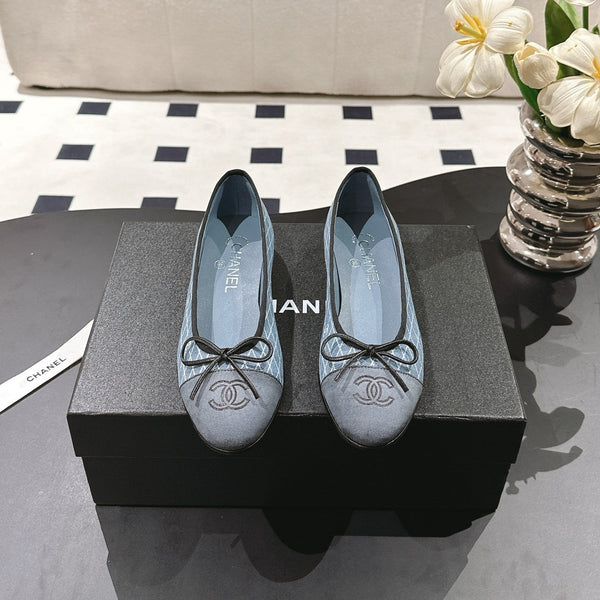 cc 25c ballet flat cross line pattern blue denim 237479