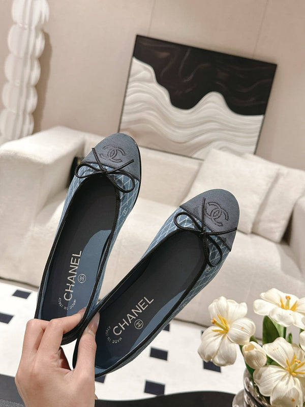 cc 25c ballet flat cross line pattern blue denim 237479
