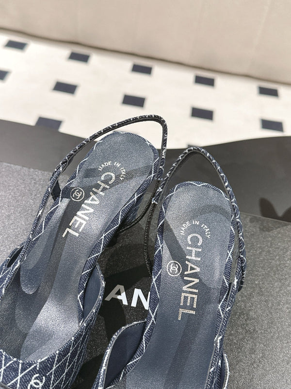 cc 25c slingback 55mm cross line pattern dark blue denim 237488