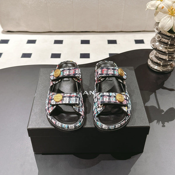 cc 25p dad mule sandal black colorful tweed 237575