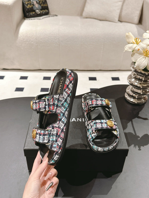 cc 25p dad mule sandal black colorful tweed 237575