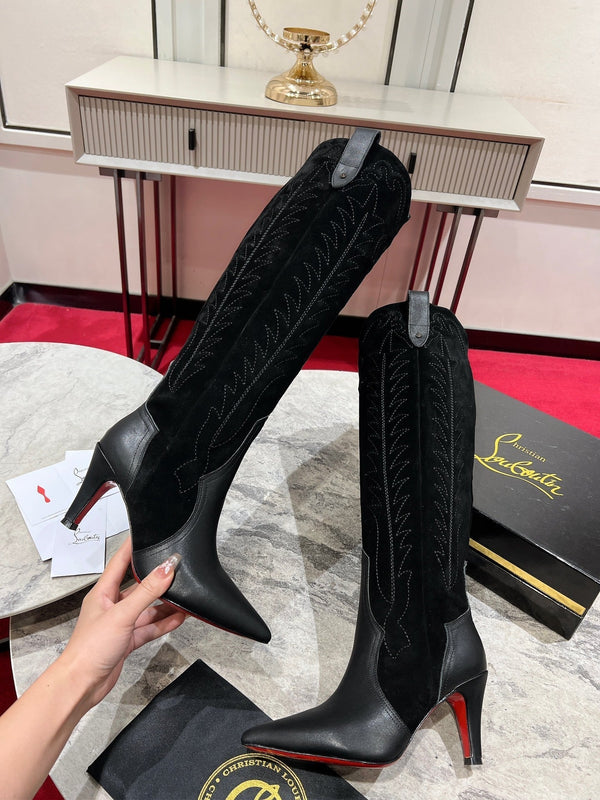 CL Santia Botta 85 mm Leather And Veau Velours Embroidery Black