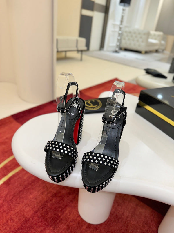 CL Movida Jane Strass Sandal 13cm Black Calfskin 825364