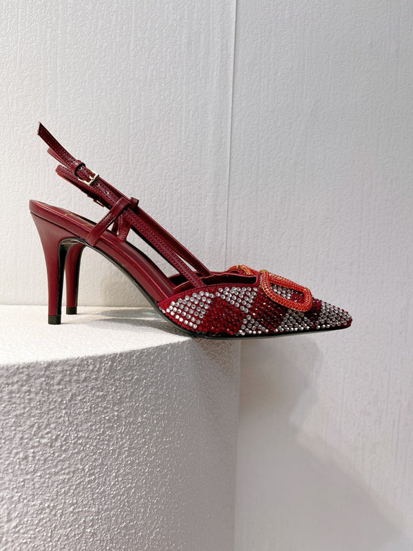 VT High Heeled Slingbacks Ruby Red Sheepskin 292825