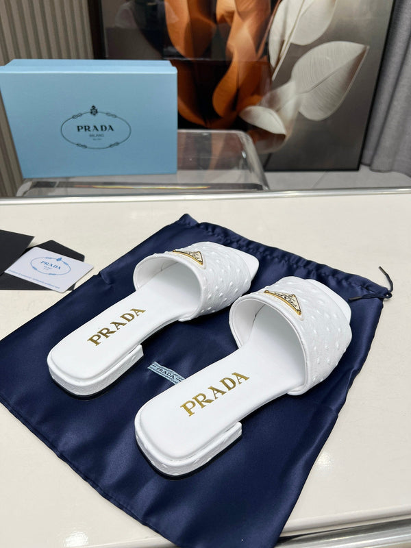 Prada 26s Slide Sandals White Ostrich Leather 140500