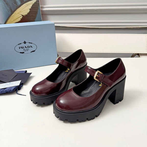 Prad Mary Jane Platform Pumps Burgundy Patent Leather 118329