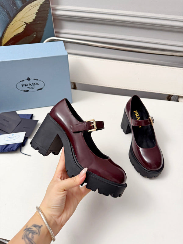 Prad Mary Jane Platform Pumps Burgundy Patent Leather 118329