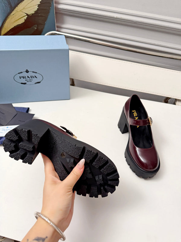 Prad Mary Jane Platform Pumps Burgundy Patent Leather 118329