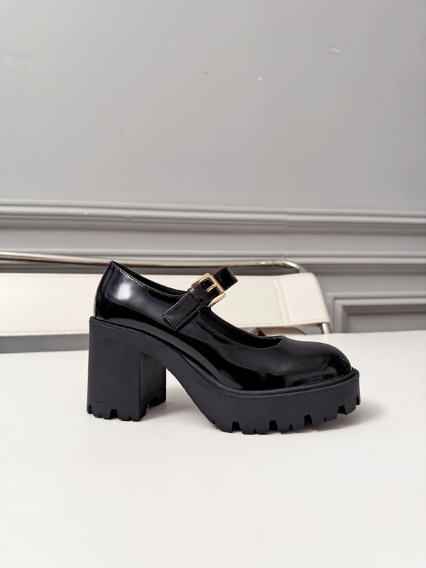 Prad Mary Jane Platform Pumps Black Patent Leather 118330