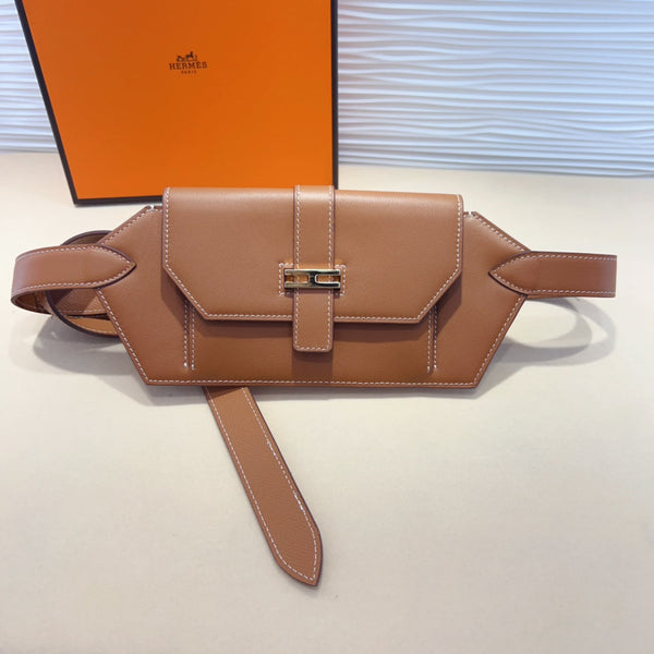 elan pocket 30 belt brown bag silver hardware