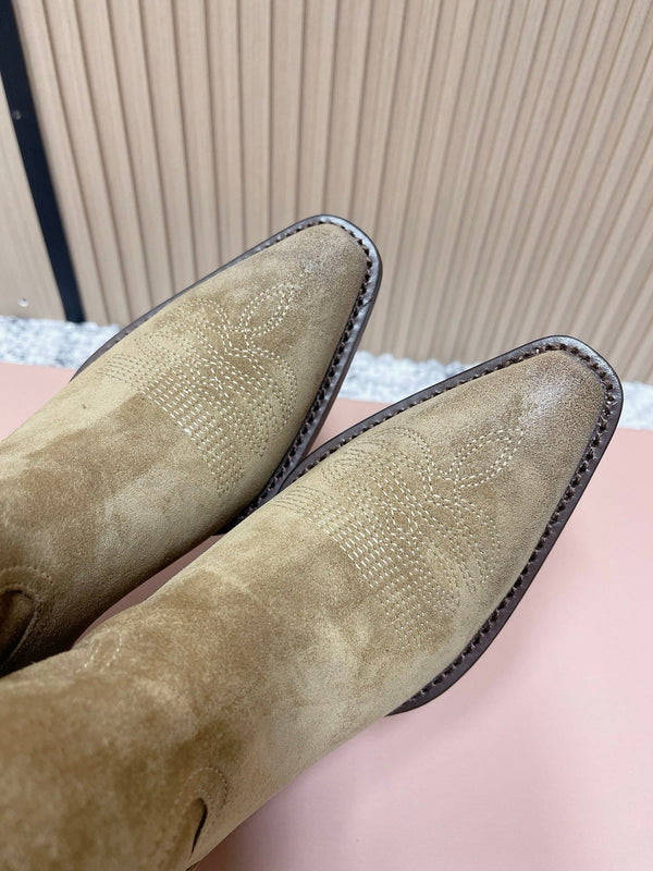 Miumiu Latest FW Western Cowboy Boots Beige Suede 533968