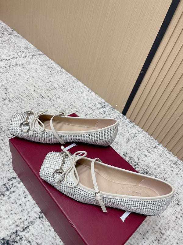 GG 26s Ballet Flats In Off White With Crystals