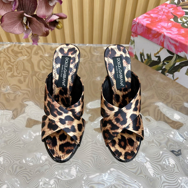 DC Keira Open-Toe Mules Brown Leopard-Print & Sheepskin 925999