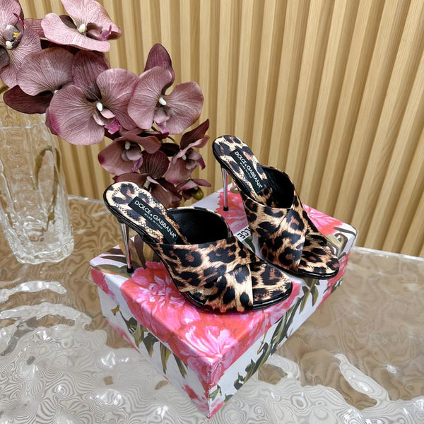 DC Keira Open-Toe Mules Brown Leopard-Print & Sheepskin 925999
