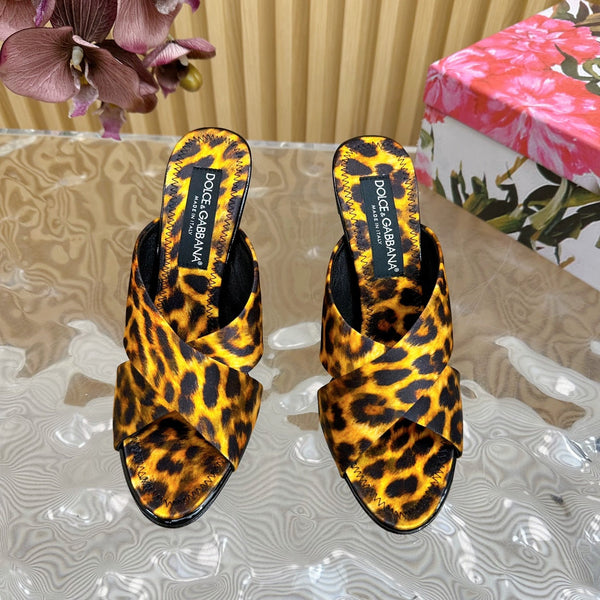 DC Keira Open-Toe Mules Yellow Leopard-Print & Sheepskin 926005