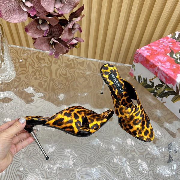 DC Keira Open-Toe Mules Yellow Leopard-Print & Sheepskin 926005