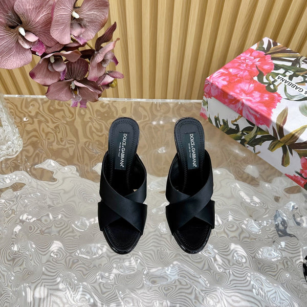 DC Keira Open-Toe Mules Black Silk & Sheepskin 926007