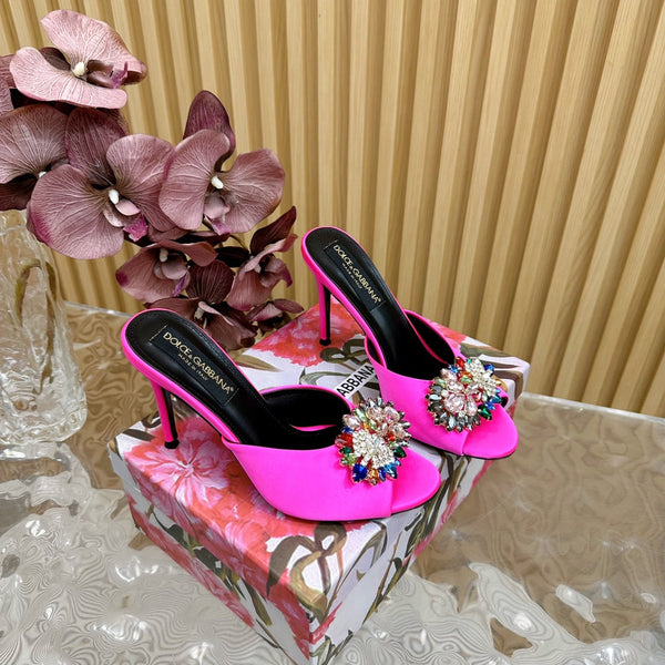 DC Rhinestone Buckle Mules Fuchsia Silk & Sheepskin 926020