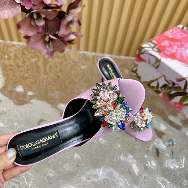DC Rhinestone Buckle Mules Pink Silk & Sheepskin 926028