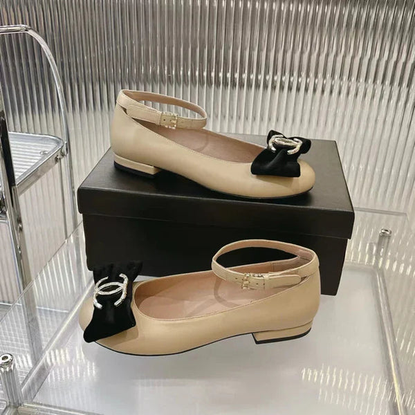 CC 2026 Mary Jane Ballet Flats Sheepskin Crystal CC Logo Bow 791131