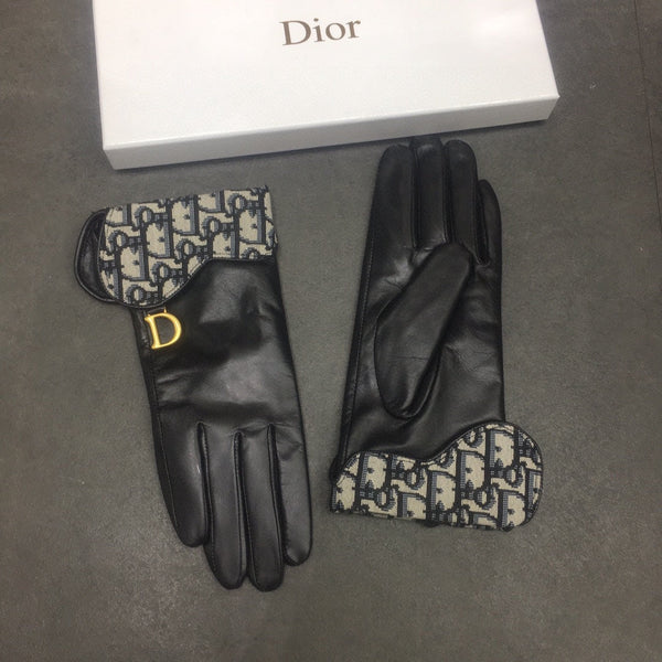 SADDLE GLOVES IN BLACK LAMBSKIN MIX MONO JACQUARD FABRIC 149747