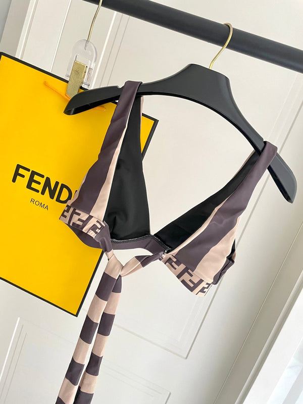 Fendi Swimsuit Brown Beige Technical Fabric 180518