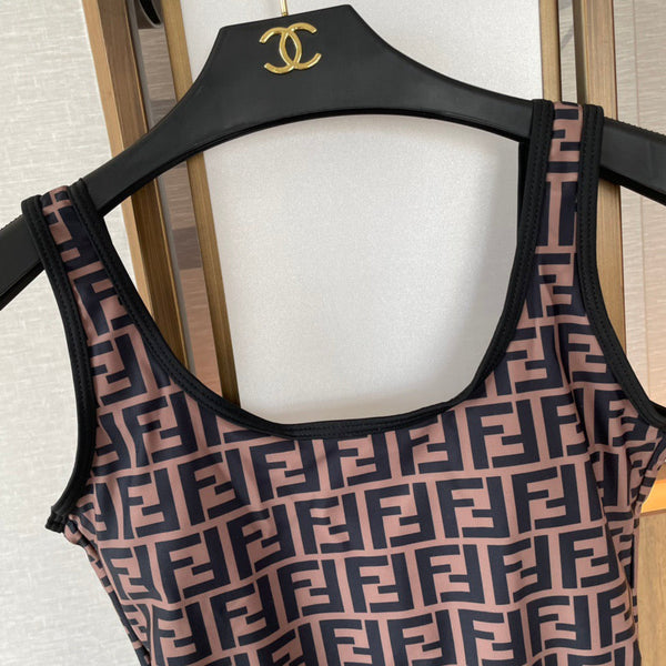 Fendi Reversible One-Piece Swimsuit Black Brown Cotton 180521